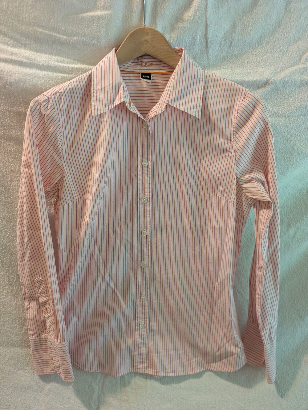 Women's J. Crew Pink, Orange, and White Striped Dress Shirt Size M